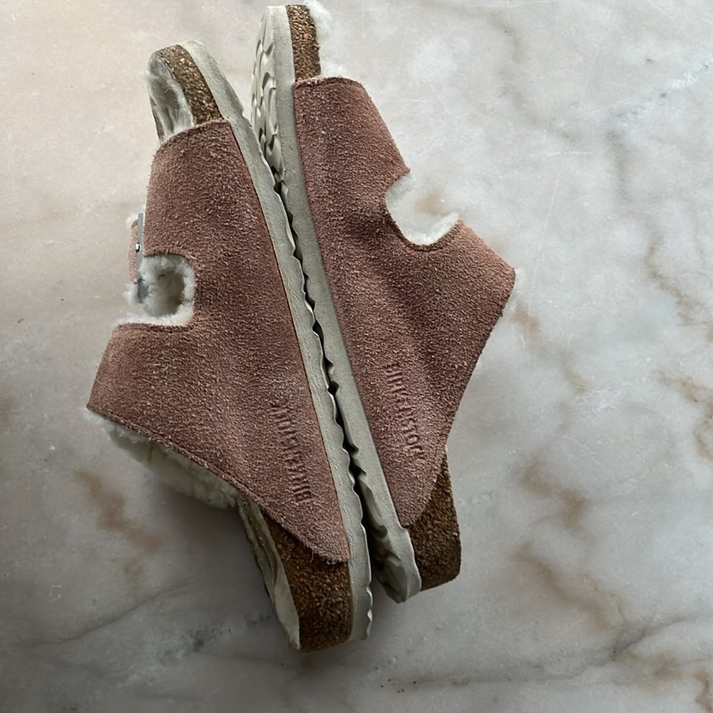 Birkenstock Arizona Shearling Suede Leather Pink Clay Double Strap Sandals 7US - Picture 13 of 17